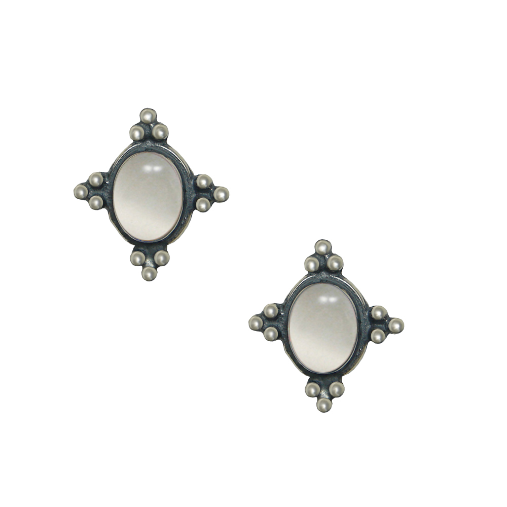Sterling Silver Small White Moonstone Post Stud Earrings